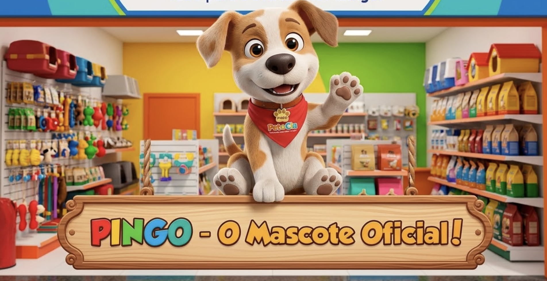 Mascote oficial Pingo, um lindo cachorrinho animado na loja